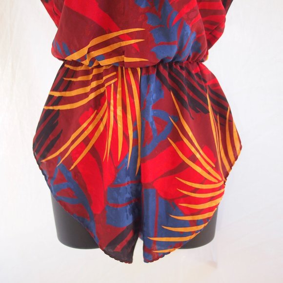 vtg LINDSEY ROSCOE for FARR WEST Abstract Silky Teddy Bodysuit Romper USA S EUC - Picture 5 of 8